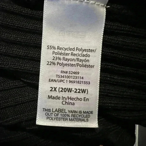 Plus Sized 2 XL Extra Long Black Ribbed Cardigan By Terra & Sky Long Sleeve - Picture 4 of 5